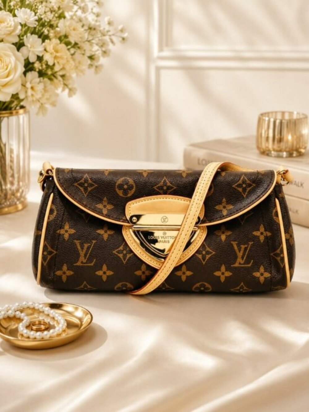 Authentic Louis Vuitton Beverly MM Monogram Canvas Shoulder Crossbody Bag